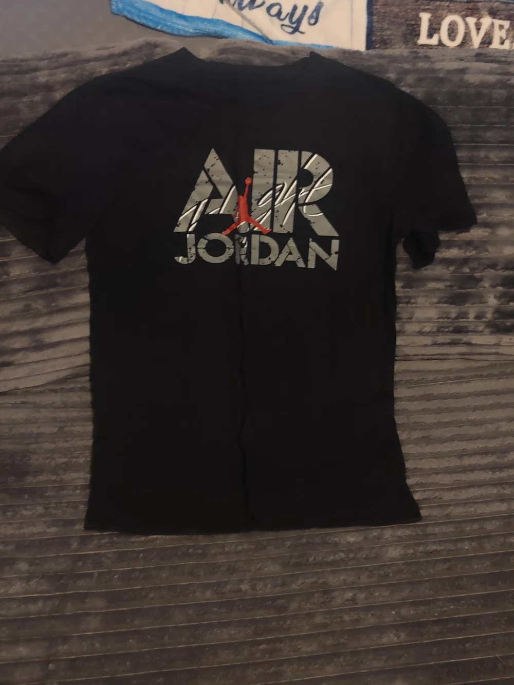 Jordan Black Short Sleeve Tee with Gray Logo and Red Jumpman